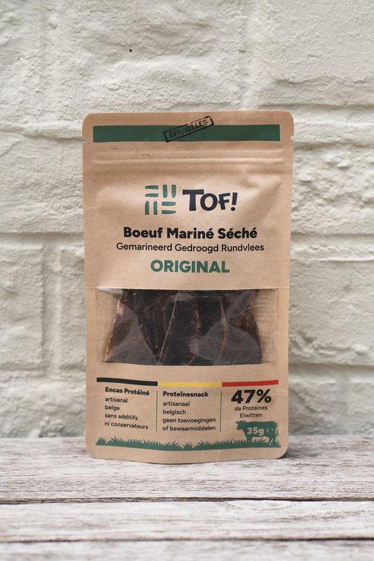 Emballage tof beef jerky belge boeuf séché mariné saveur original