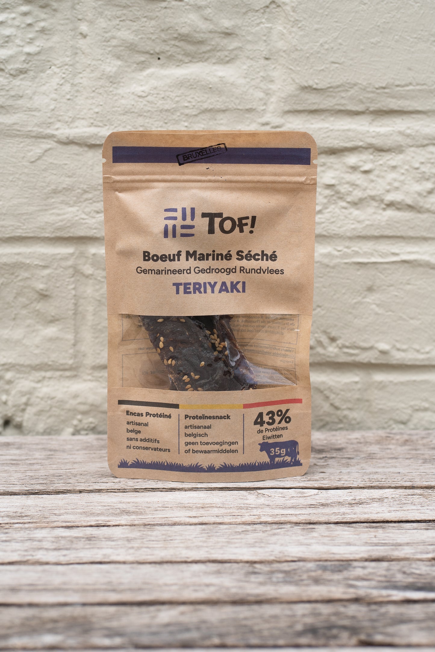 Emballage tof beef jerky belge boeuf séché mariné saveur teriyaki