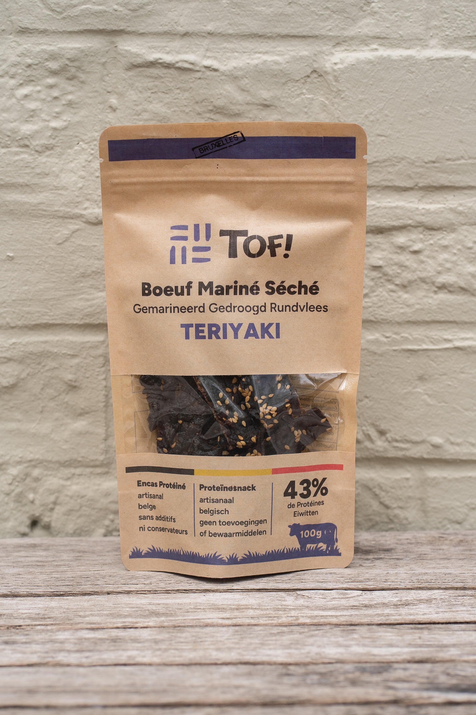 Emballage tof beef jerky belge boeuf séché mariné saveur teriyaki